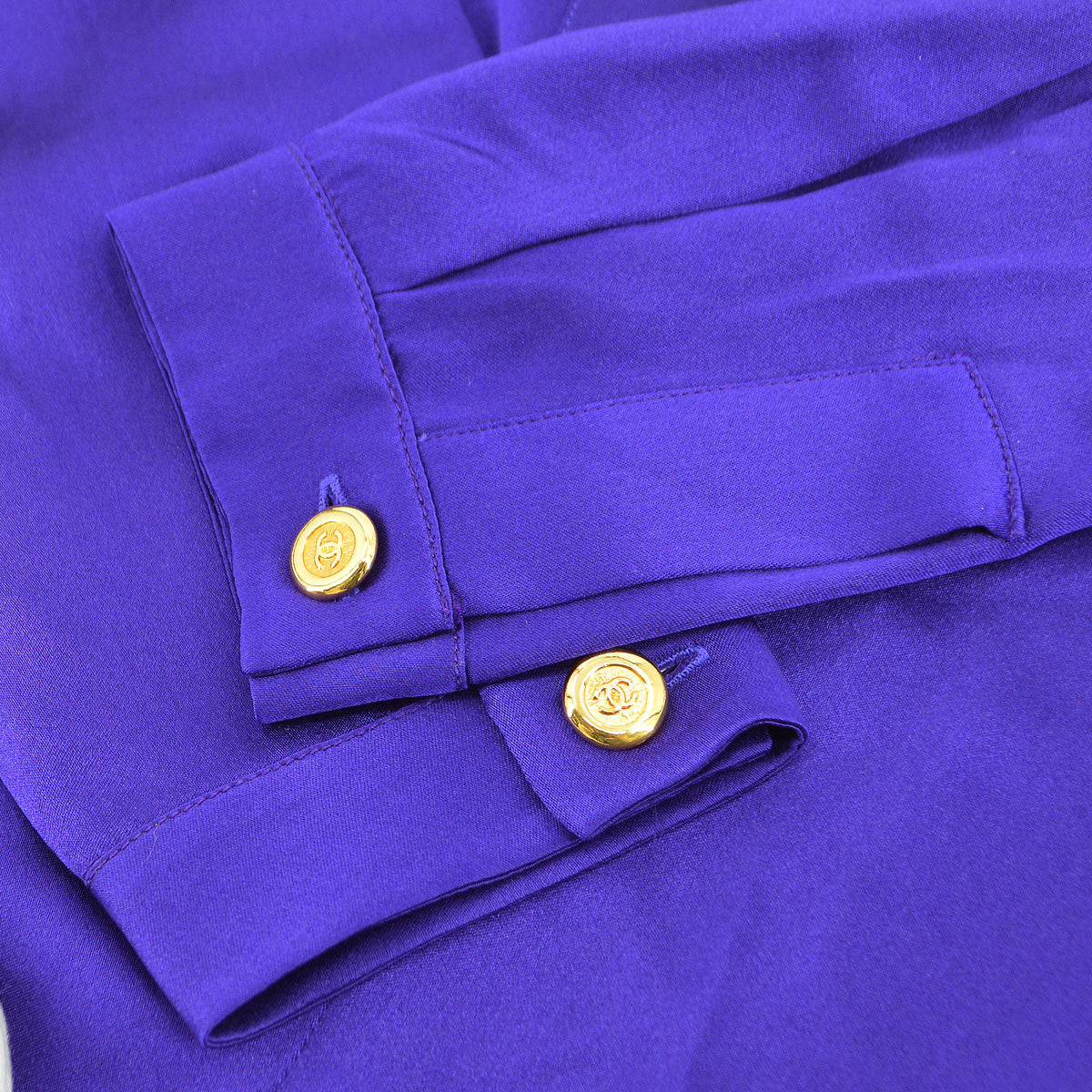 Luxury Chanel 1991 logo-buttons collarless silk shirt #38