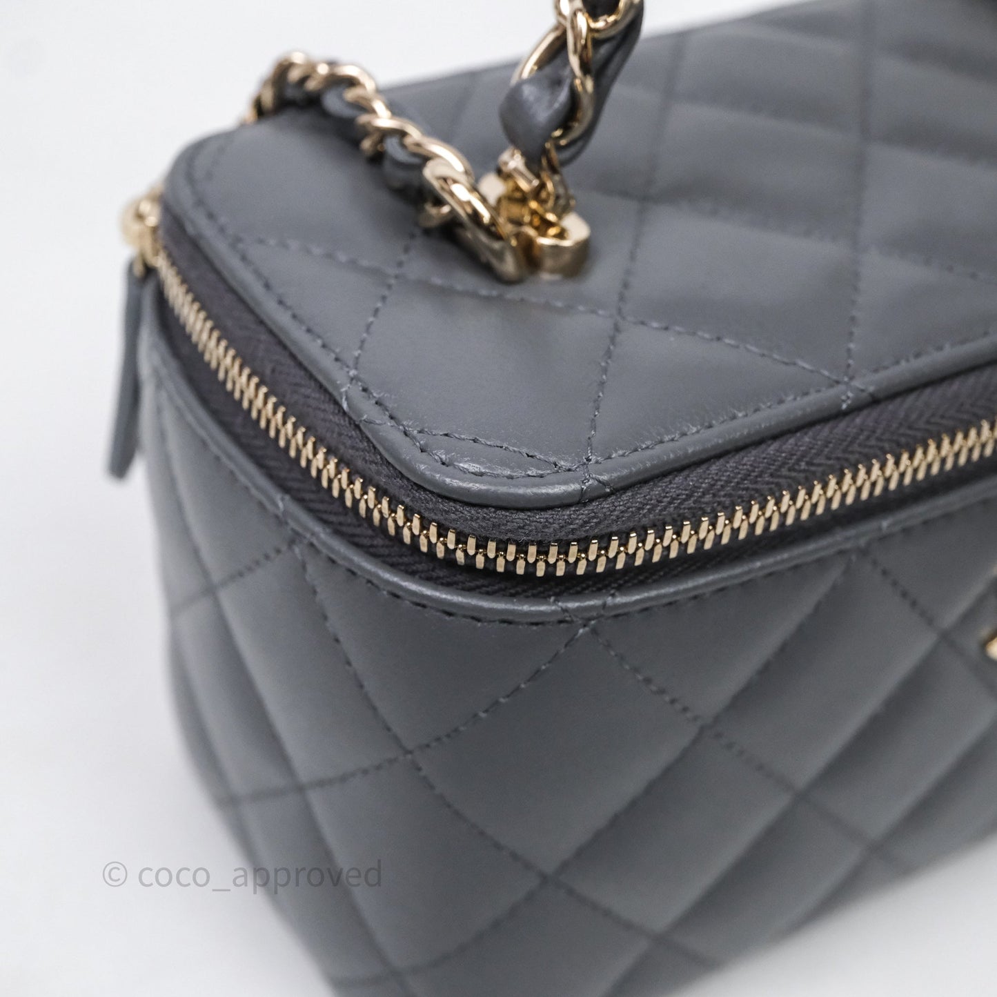 Chanel Vanity Rectangular Top Handle Grey Lambskin Gold Hardware