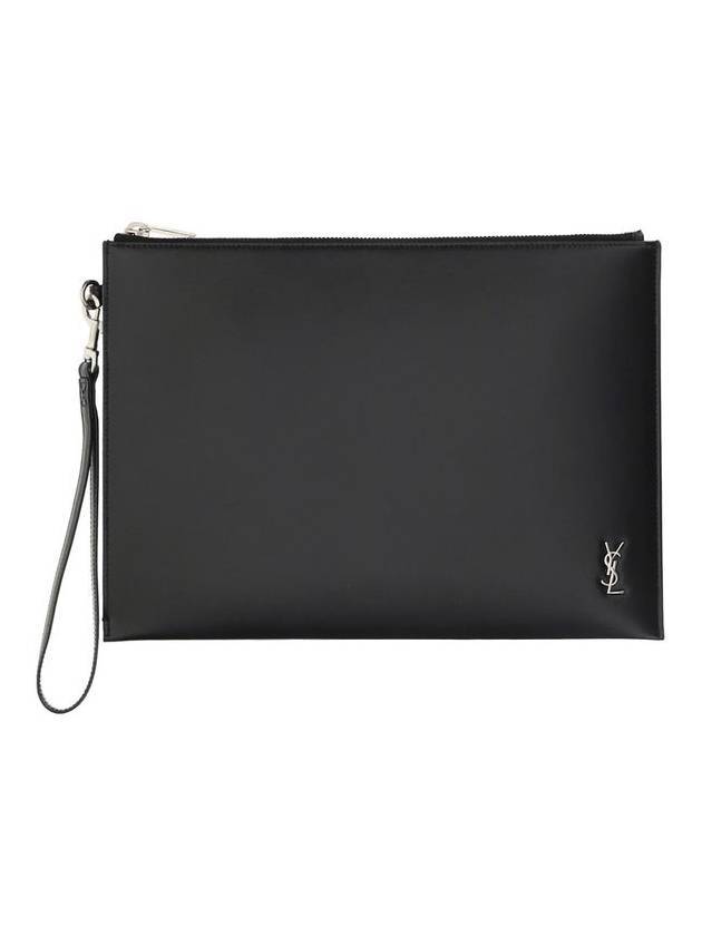 Luxury Saint Laurent Tiny Monogram Silver Clutch Bag Black