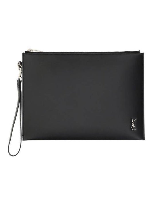Luxury Saint Laurent Tiny Monogram Silver Clutch Bag Black