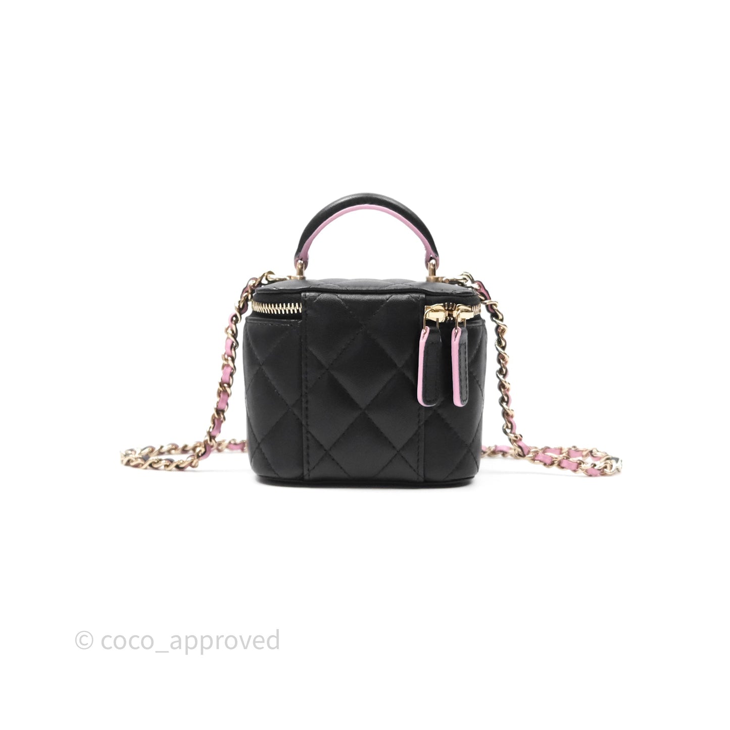 Chanel Mini Top Handle Vanity With Chain Black/ Pink Lambskin Gold Hardware