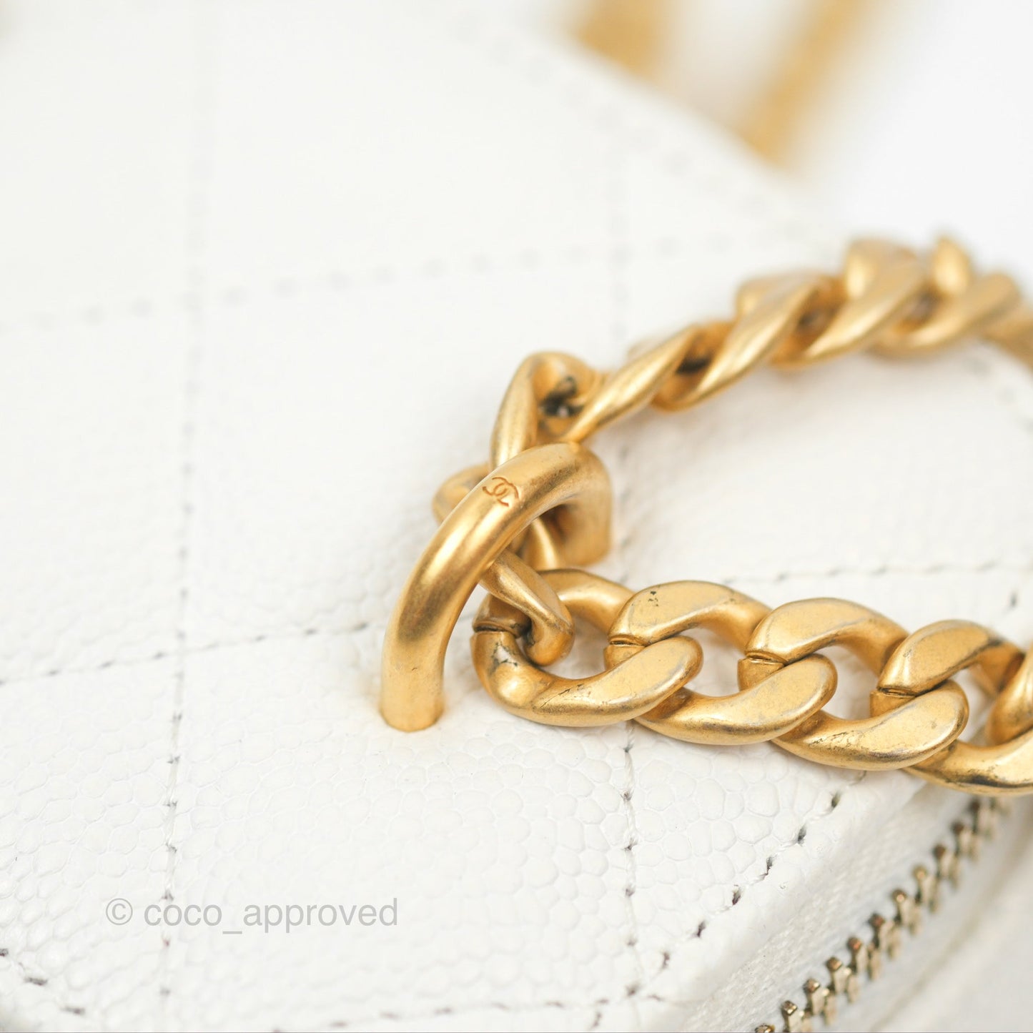 Chanel Quilted Heart Crush Mini Vanity With Chain White Caviar Aged Gold Hardware