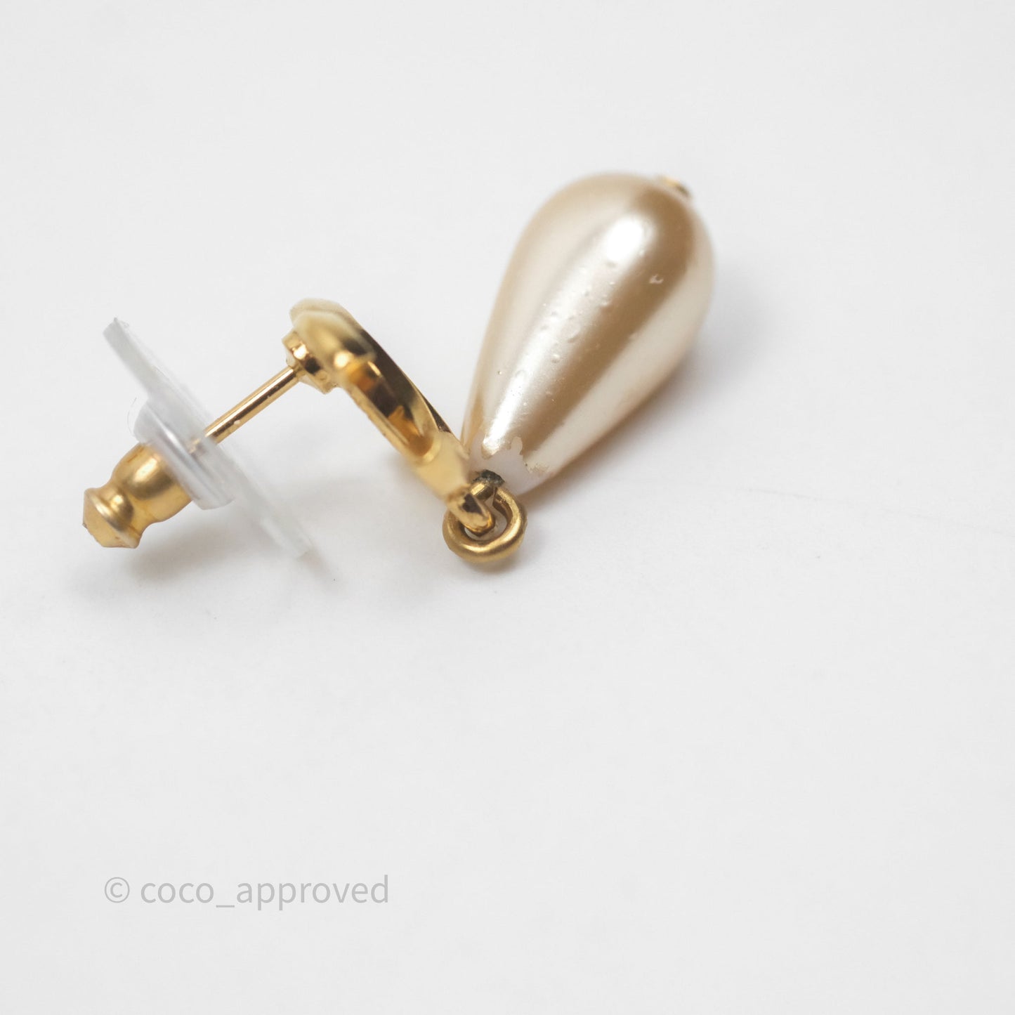 Chanel CC Drop Pearl Earrings Gold Tone 20A