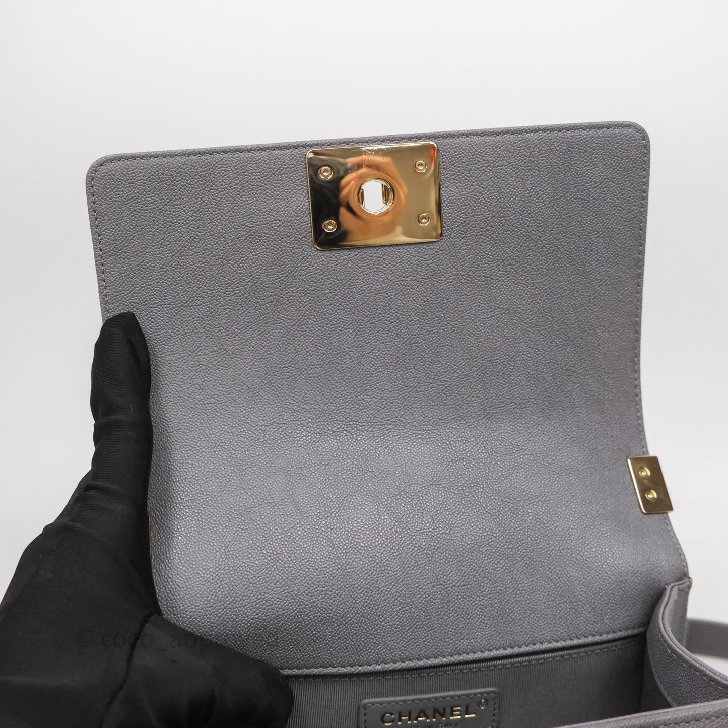 Chanel Small Boy Dark Grey Caviar Gold Hardware