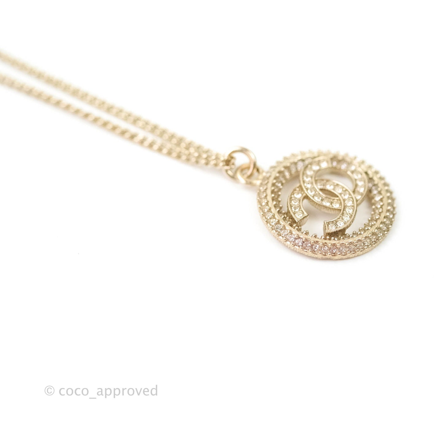 Chanel CC Crystal Necklace Gold Tone 20S