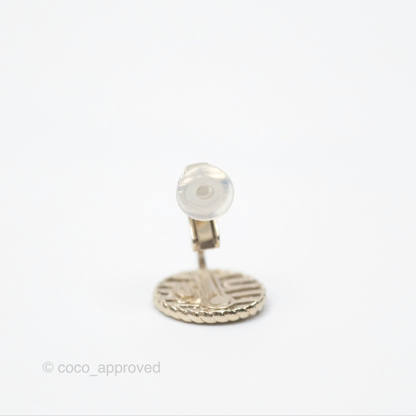 Chanel CC Round Ear Clips Black Gold Tone 19C