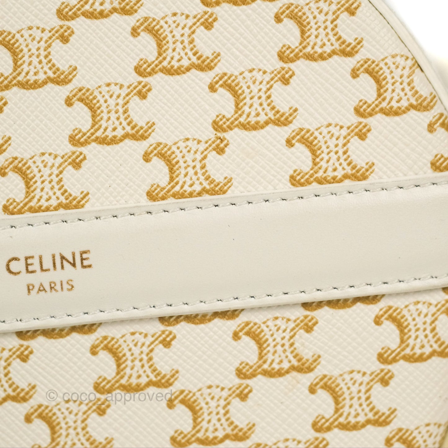 Celine Round Purse on Strap Triomphe Canvas White Calfskin