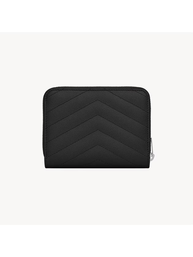 Luxury Saint Laurent Matelasse Compact Zipper Leather Half Wallet Black