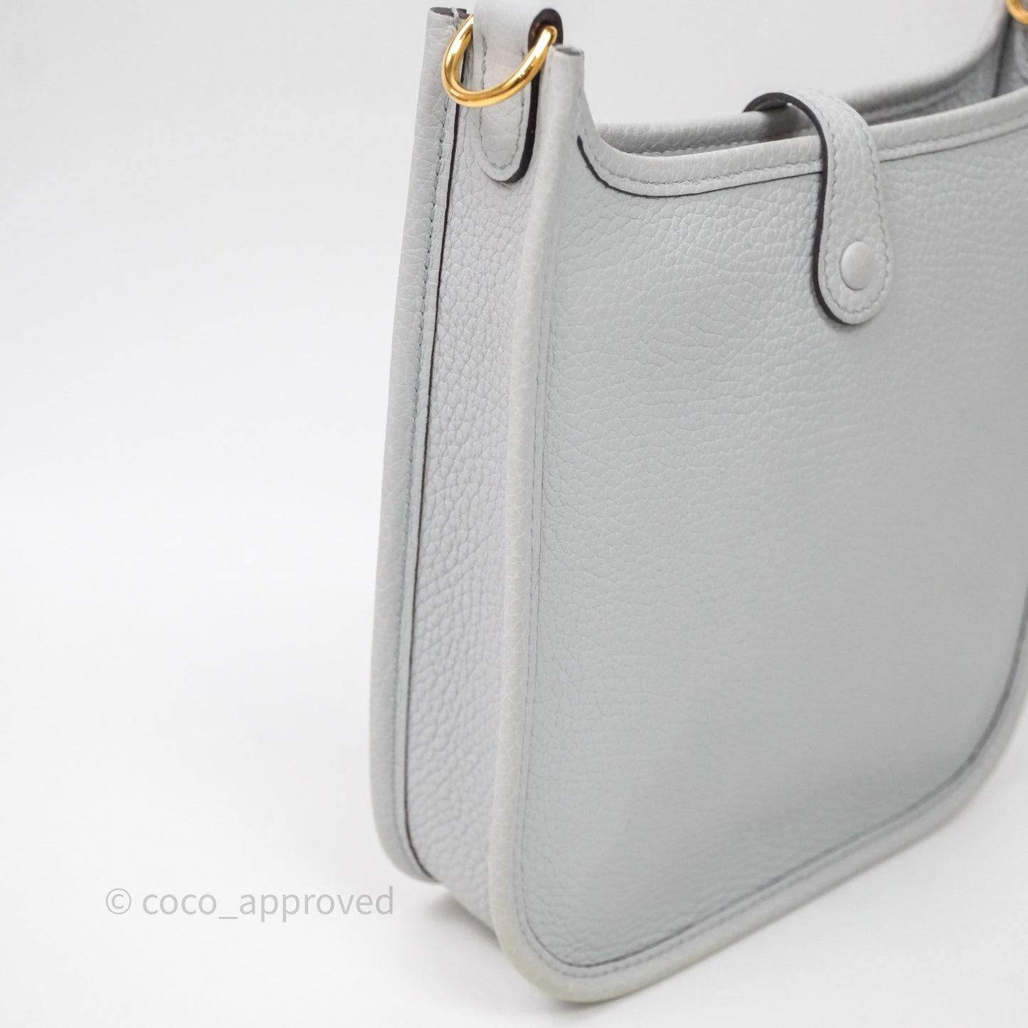 Hermès Mini Evelyne 16 Bleu Pale 08 Clemence Gold Hardware