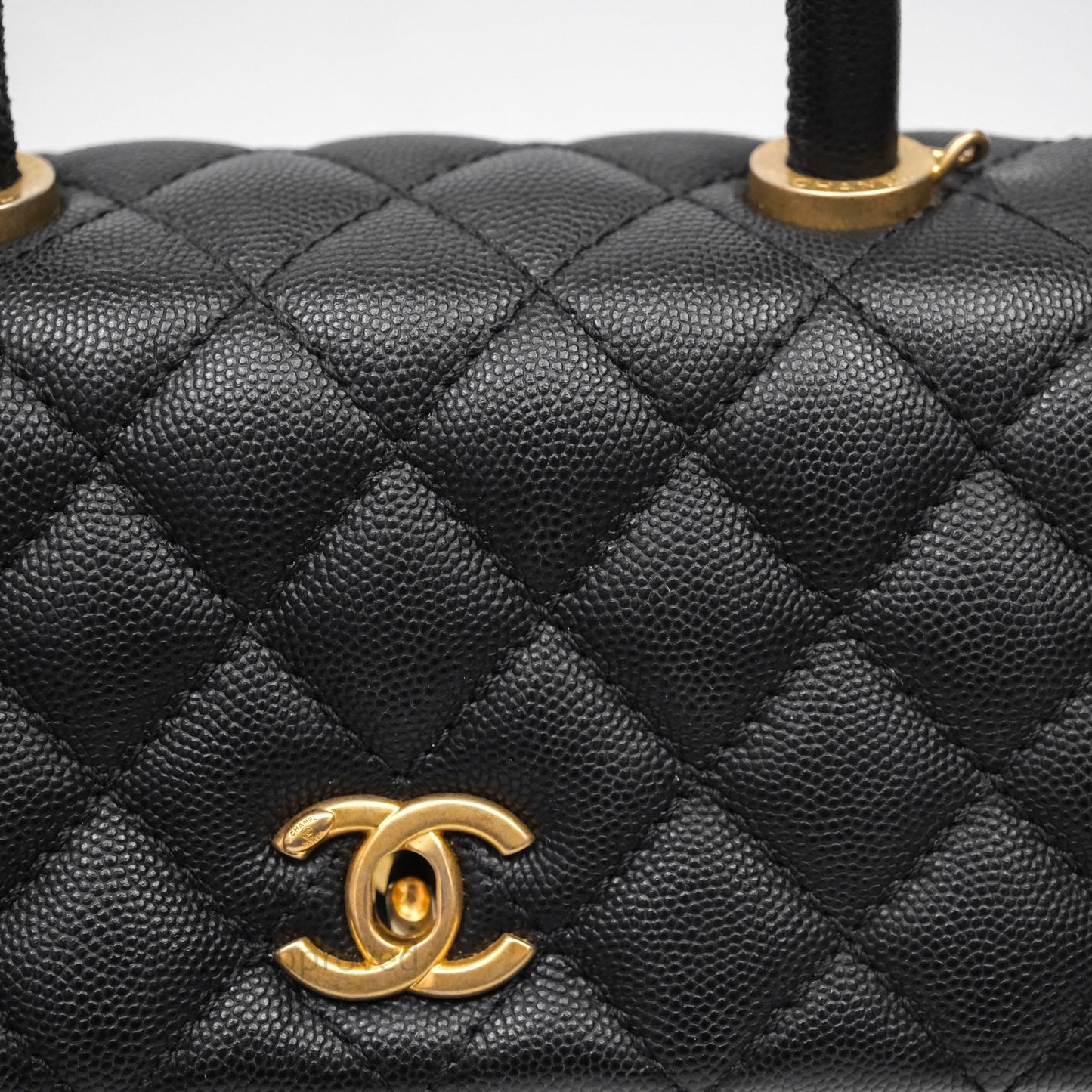 Chanel Small Quilted Coco Handle Black Caviar Aged Gold Hardware