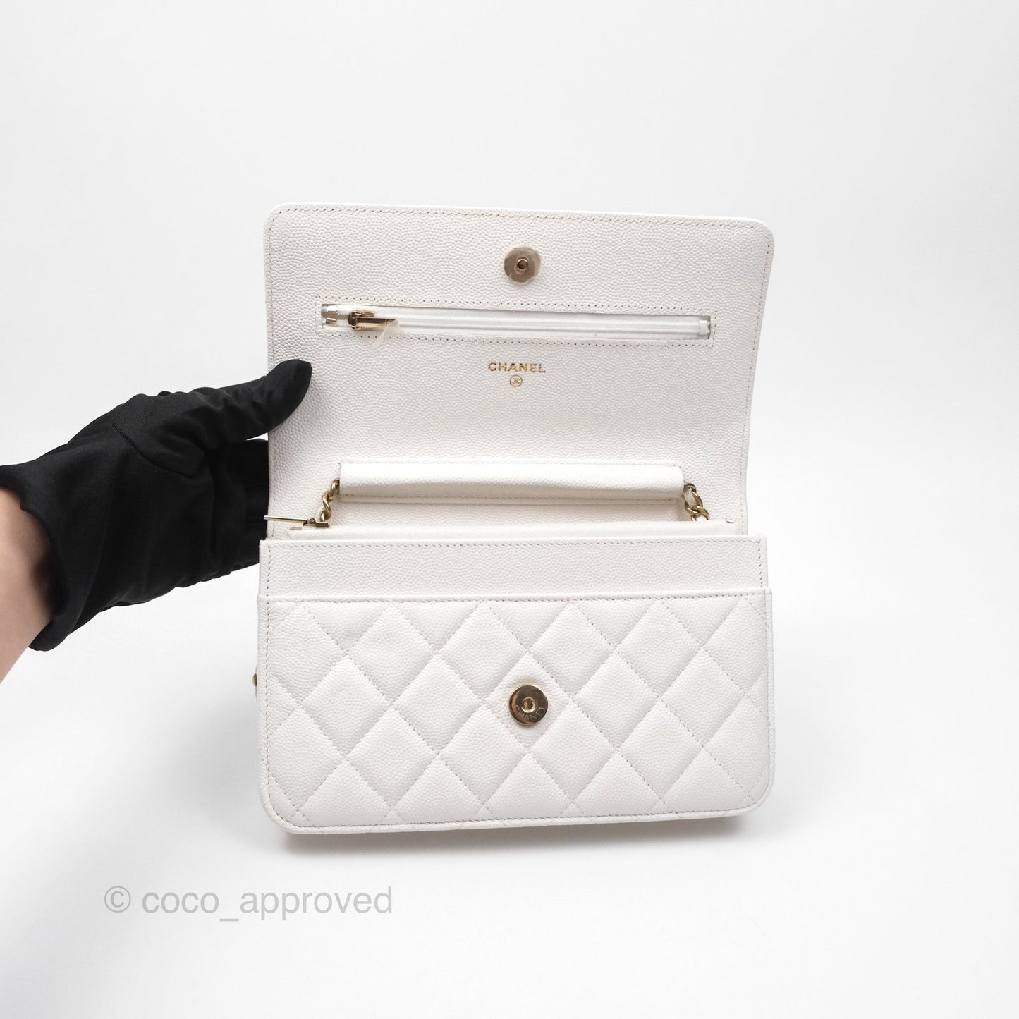 Chanel Quilted Classic Wallet on Chain WOC White Caviar Gold Hardware