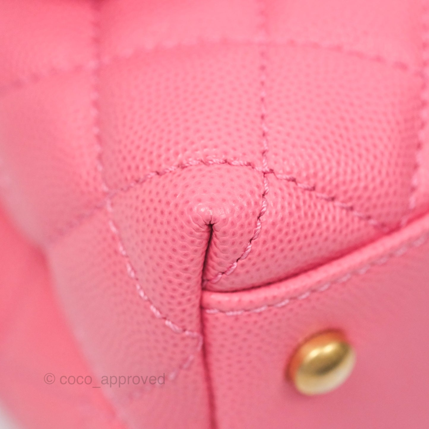 Chanel Small Coco Handle Quilted Pink Caviar Aged Gold Hardware Lizard Handle