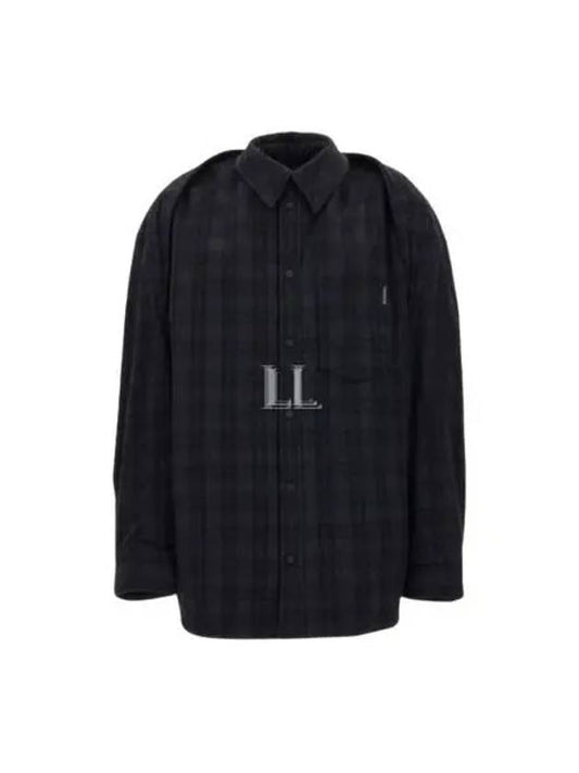 Luxury Balenciaga Checked Pattern Long Sleeve Shirt Grey