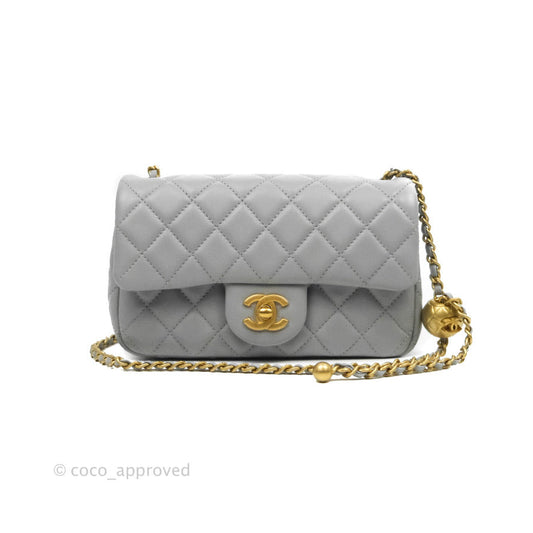 Chanel Mini Rectangular Pearl Crush Quilted Grey Lambskin Aged Gold Hardware