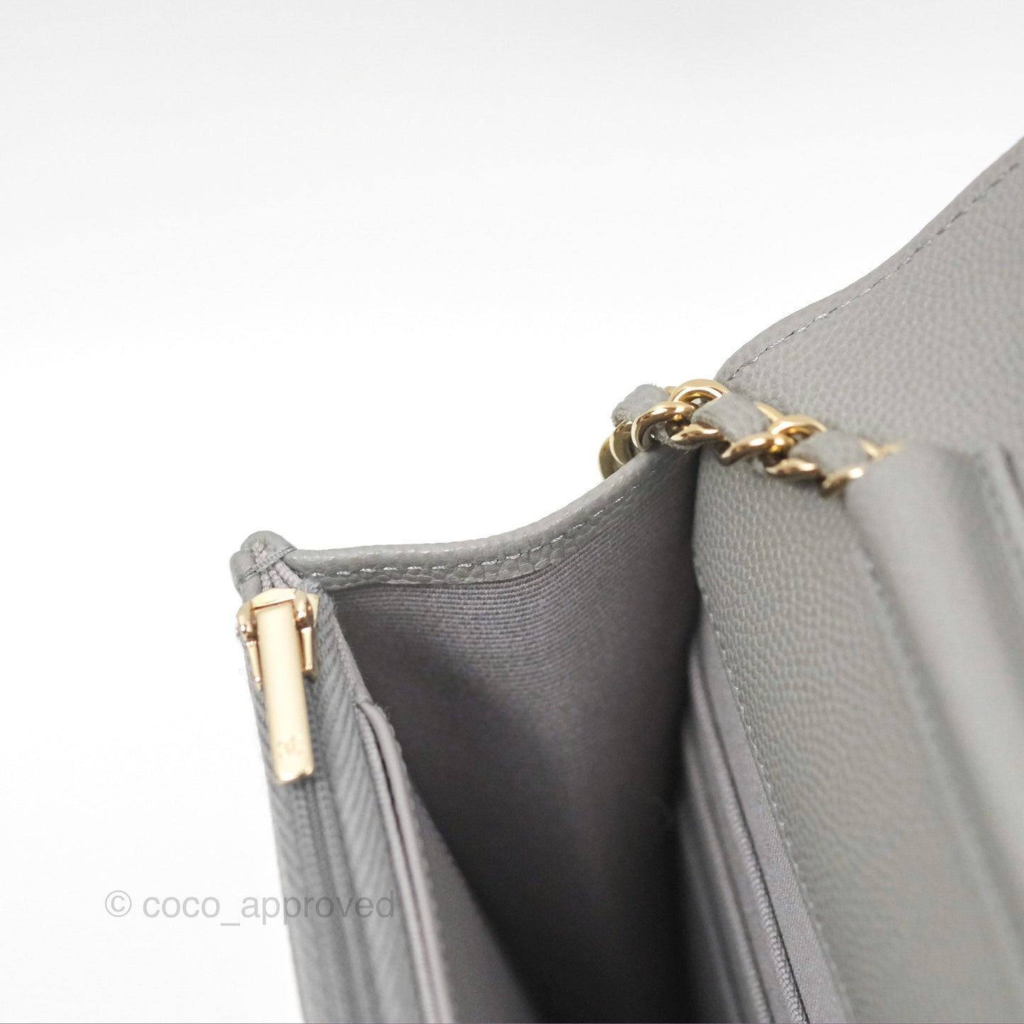 Chanel Quilted Classic Wallet On Chain WOC Grey Caviar Gold Hardware