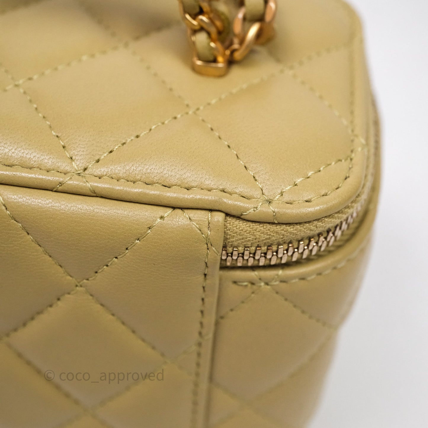 Chanel Top Handle Vanity with Chain Olive Green Lambskin Aged Gold Hardware