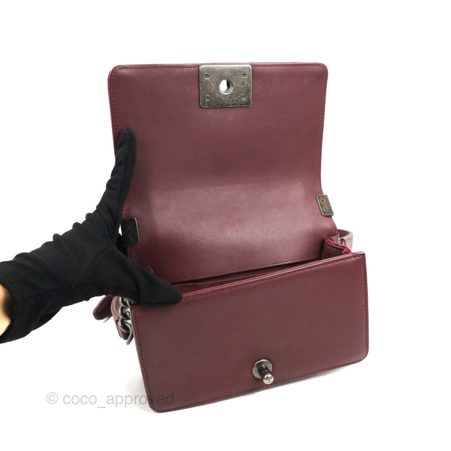 Chanel Small Boy Burgundy Velvet Ruthenium Hardware