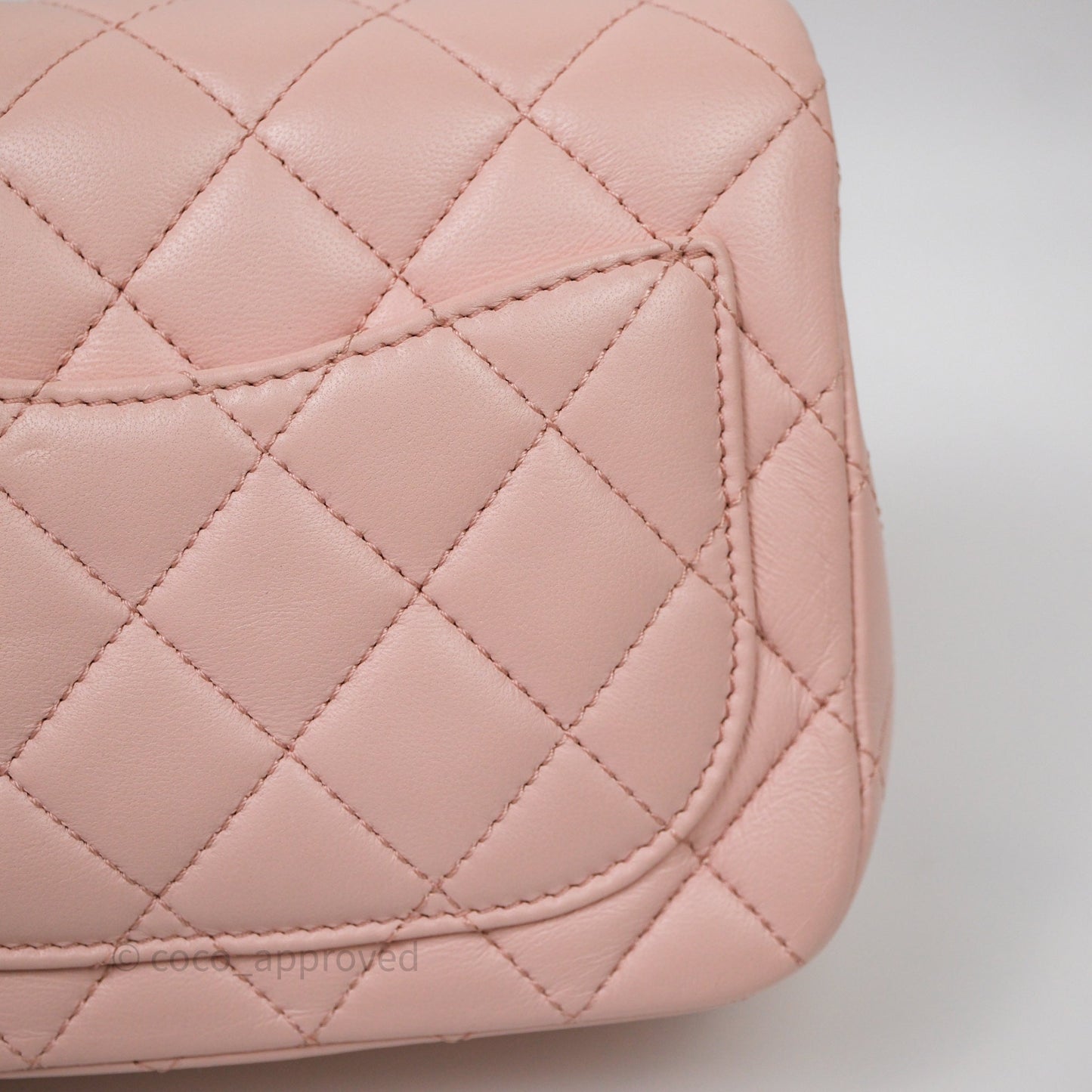 Chanel Pearl Crush Mini Square Quilted Pink Lambskin Aged Gold Hardware