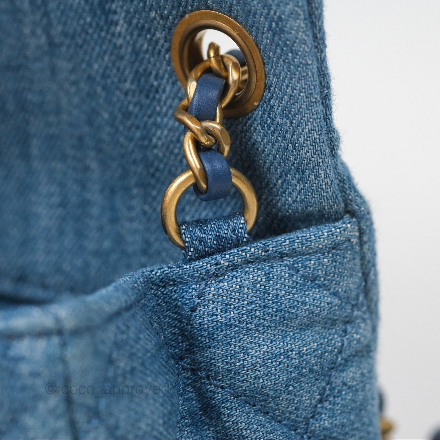 Chanel Mini Square Pearl Crush Quilted Denim Aged Gold Hardware
