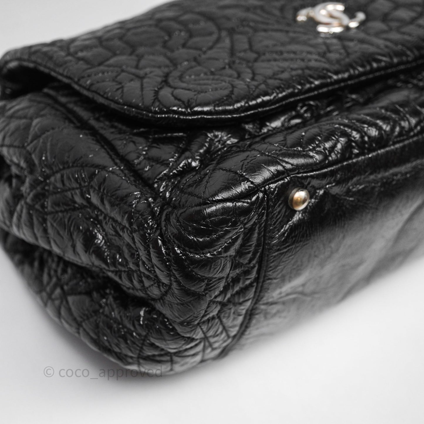 Chanel Black Vinyl Graphic Edge Flap Bag Silver Hardware⁣⁣