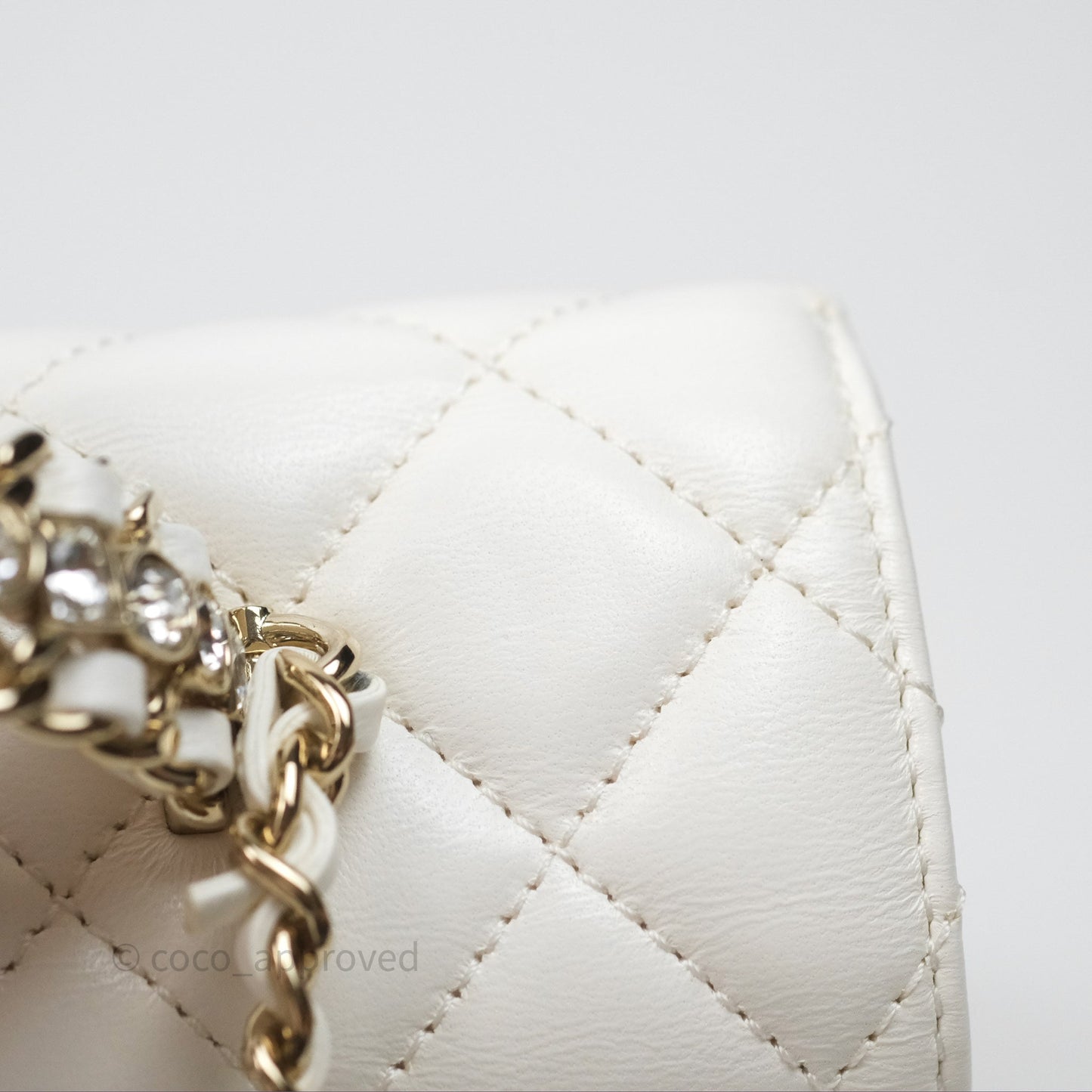 Chanel Crystals Top Handle Mini Rectangular Flap Bag White Lambskin Gold Hardware
