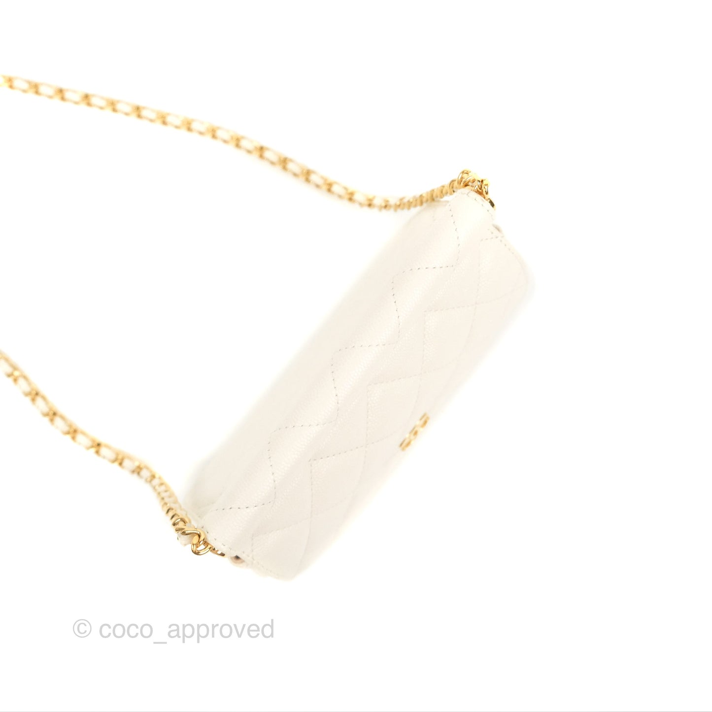 Chanel Clutch with Chain Ivory White Caviar Gold Hardware 22K