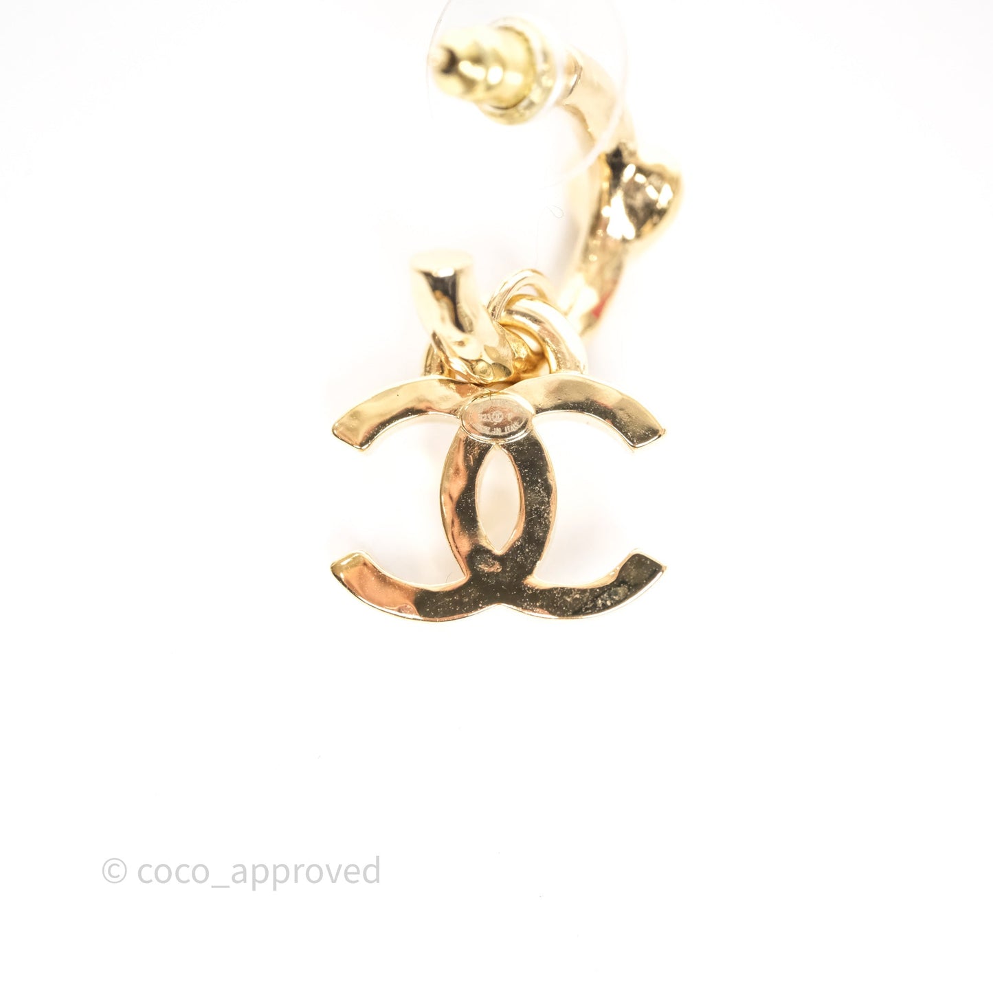 Chanel Heart Crystal CC Drop Hoop Earrings Gold Tone 23P
