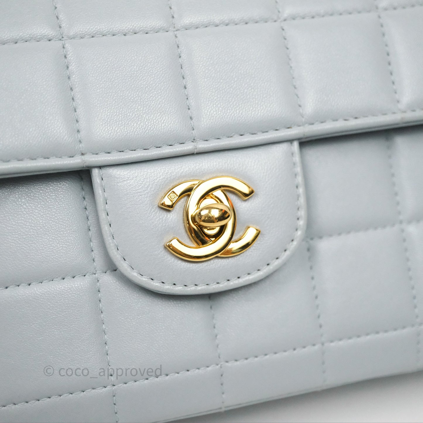 Chanel East West Chocolate Bar Flap Bag Blue Lambskin 24K Gold Hardware