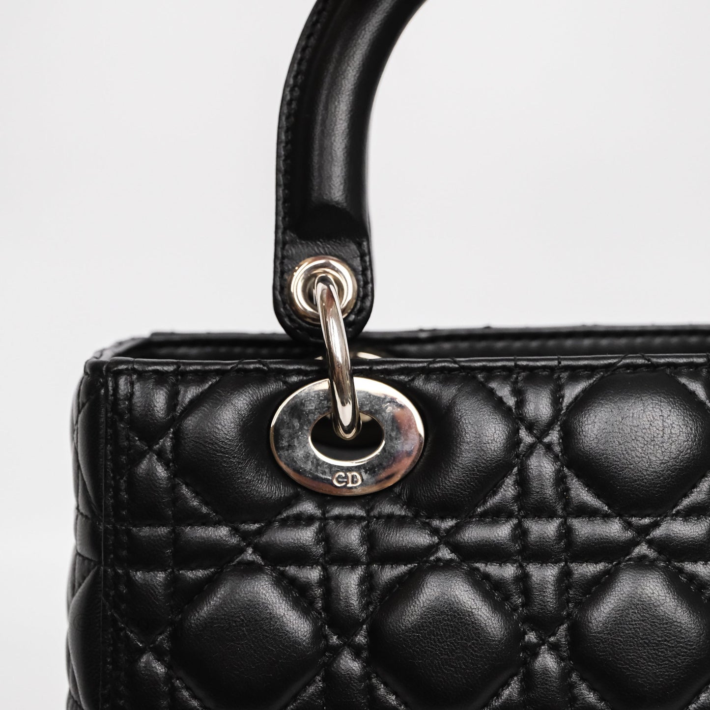 Christian Dior Medium Lady Dior Black Lambskin Silver Hardware