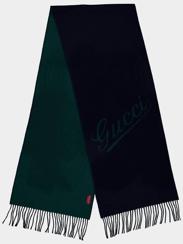 Luxury Gucci Trending 2025 Script Cashmere Scarf Navy Dark Green