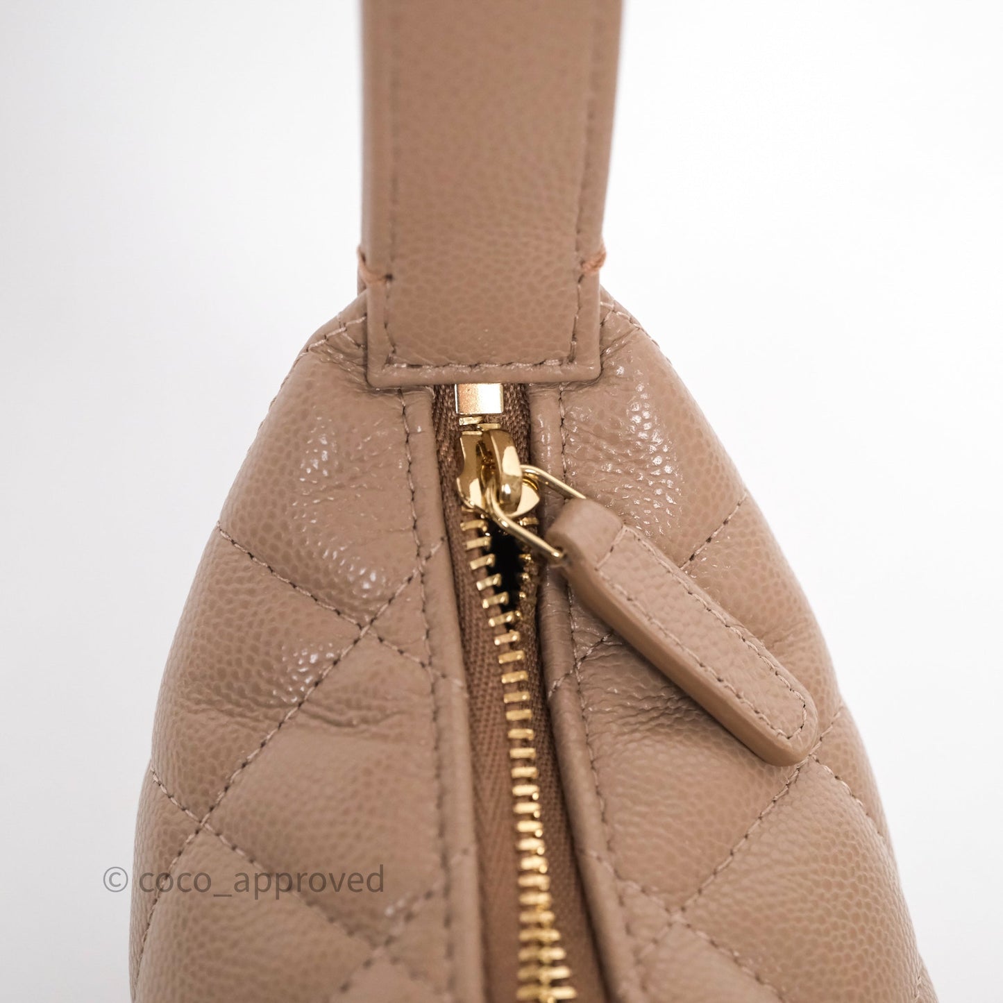 Chanel Quilted Hobo With Chain Beige Fonce Caviar Gold Hardware