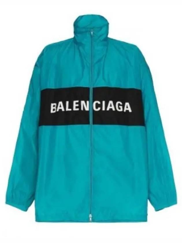 Luxury Balenciaga Logo Print Nylon Windbreaker Blue
