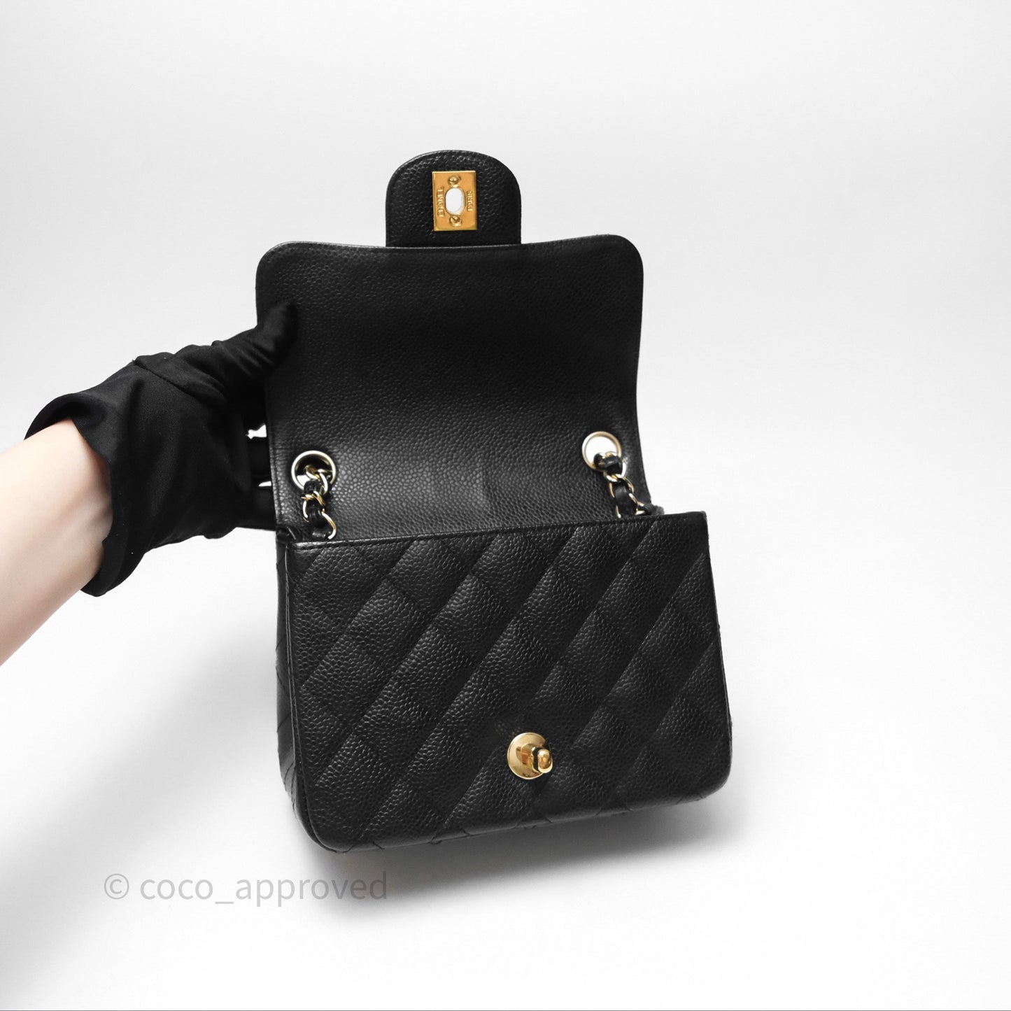 Chanel Vintage Mini Square Flap Quilted Black Caviar 24K Gold Hardware