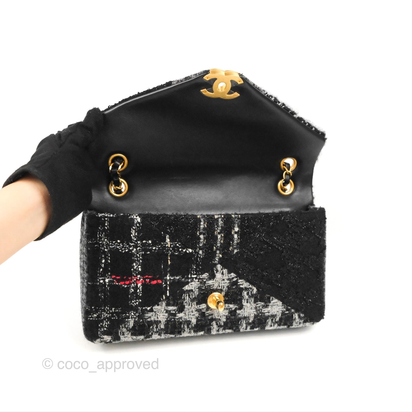 Chanel Medium Single Flap Black Tweed Aged Gold Hardware