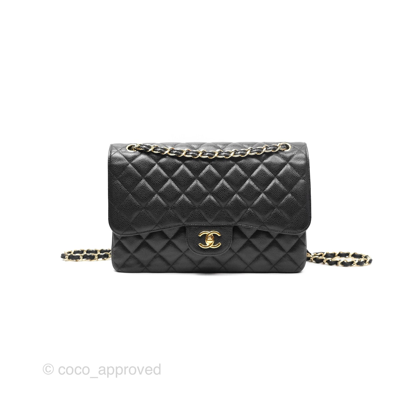 Chanel Jumbo Double Flap Quilted Black Caviar Gold Hardware⁣⁣