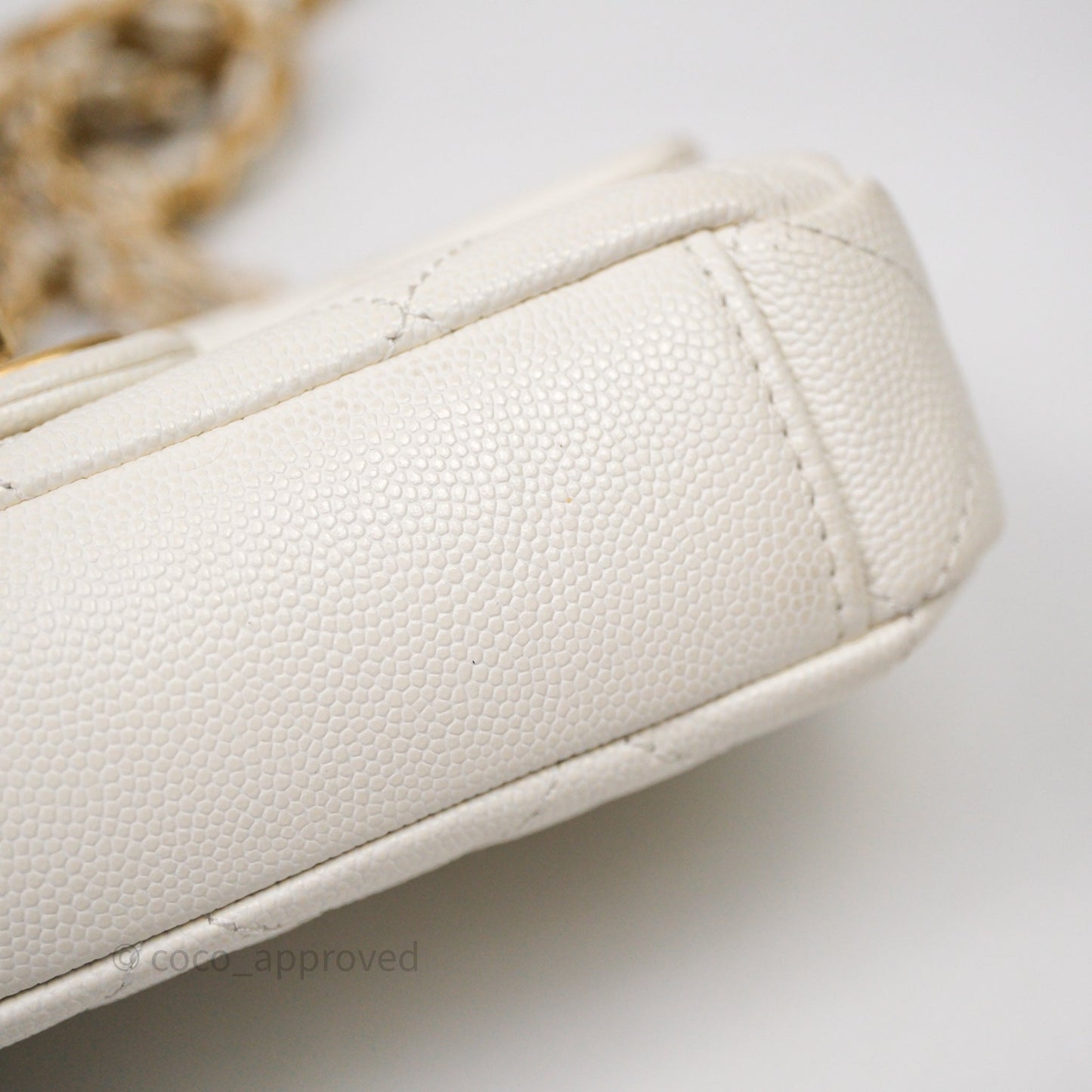 Chanel Mini Flap White Caviar Bag Double Chain Gold Hardware