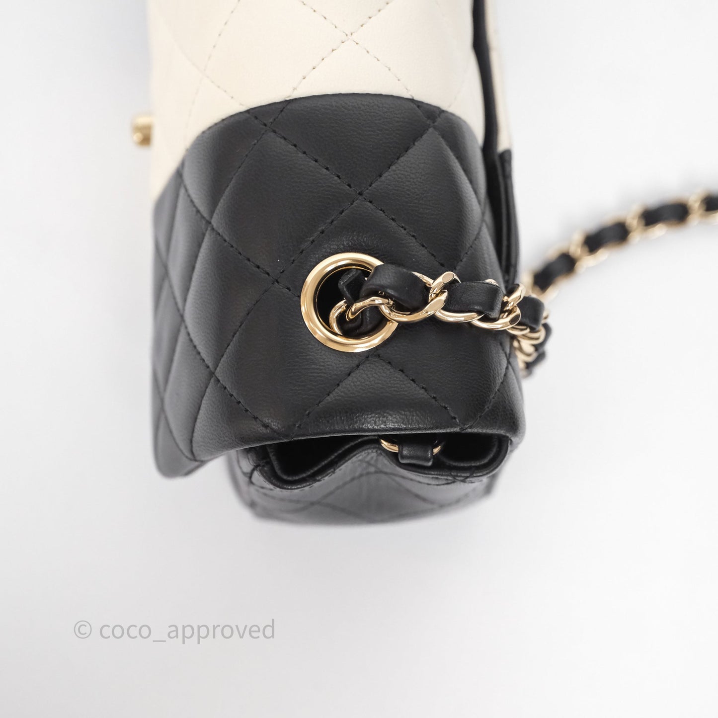 Chanel Mini Rectangular Flap Quilted Black White Lambskin Gold Hardware