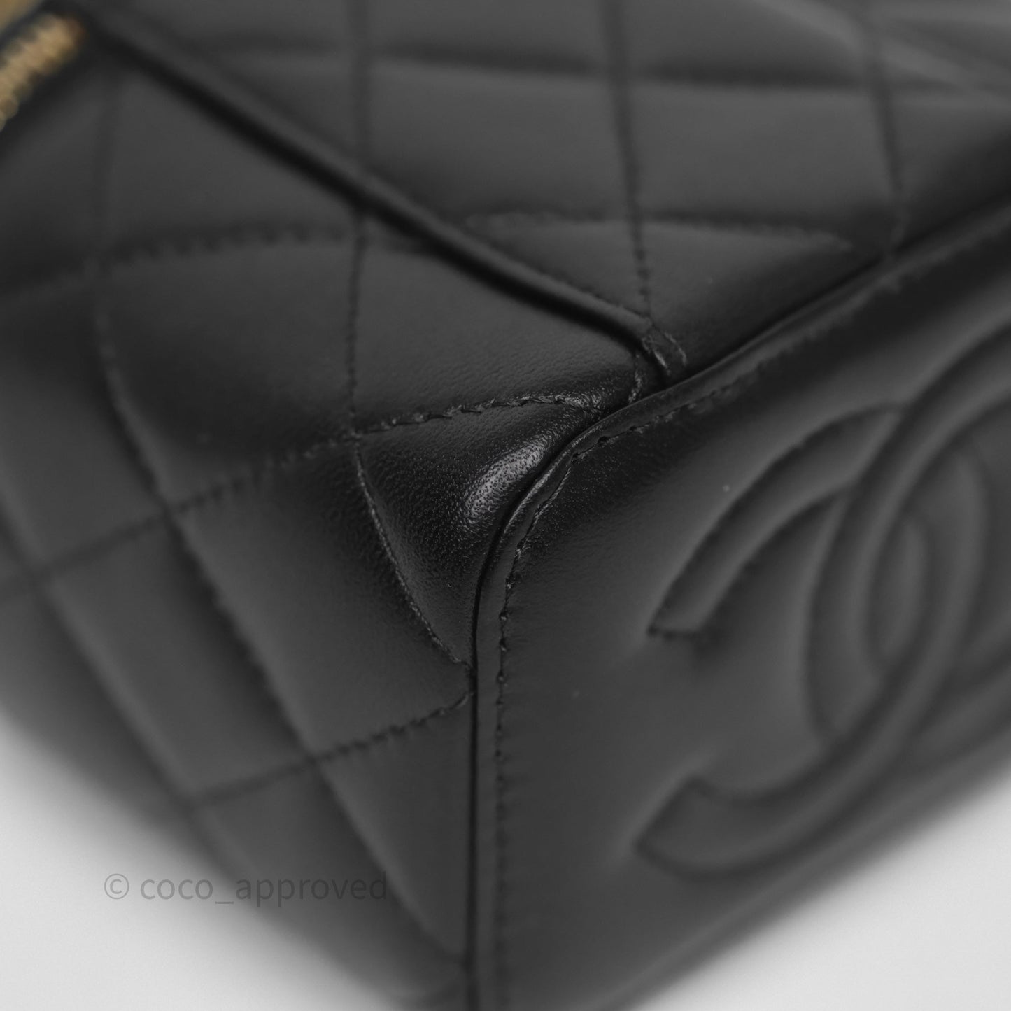 Chanel Mini Vanity With Double Chain Black Lambskin Aged Gold Hardware