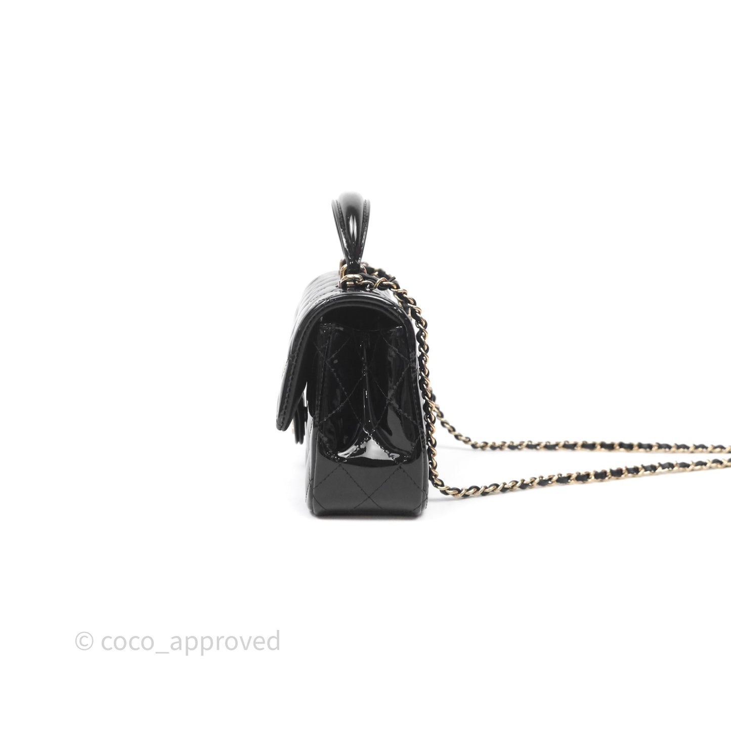 Chanel Top Handle Mini Rectangular Flap Black Patent Gold Hardware