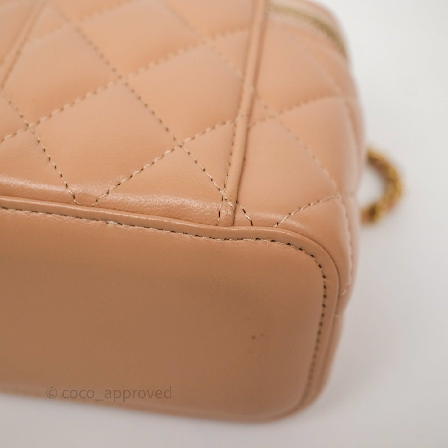 Chanel Mini Top Handle Vanity With Chain Beige Lambskin Aged Gold Hardware