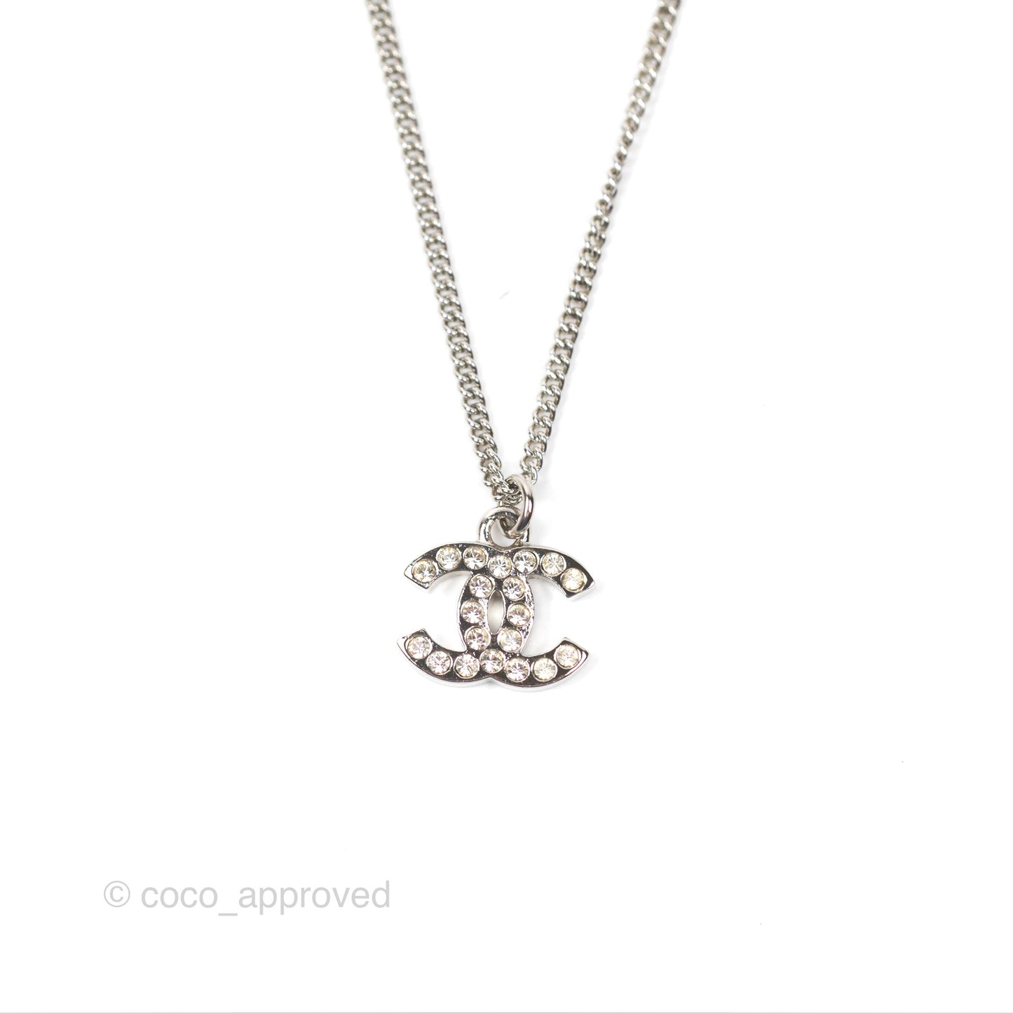 Chanel CC Crystal Necklace Silver Tone 11V