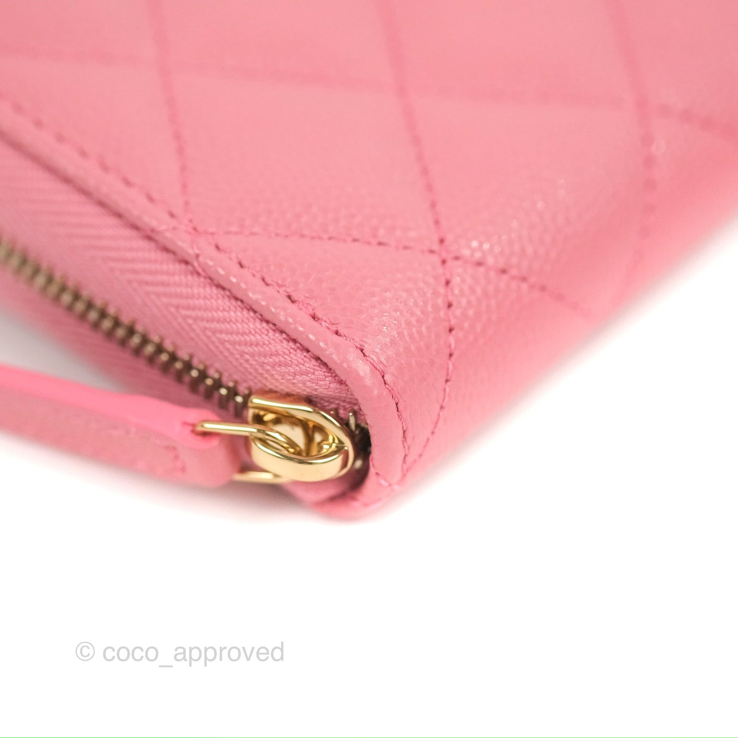 Chanel Classic Zip Long Wallet Quilted Pink Caviar Gold Hardware