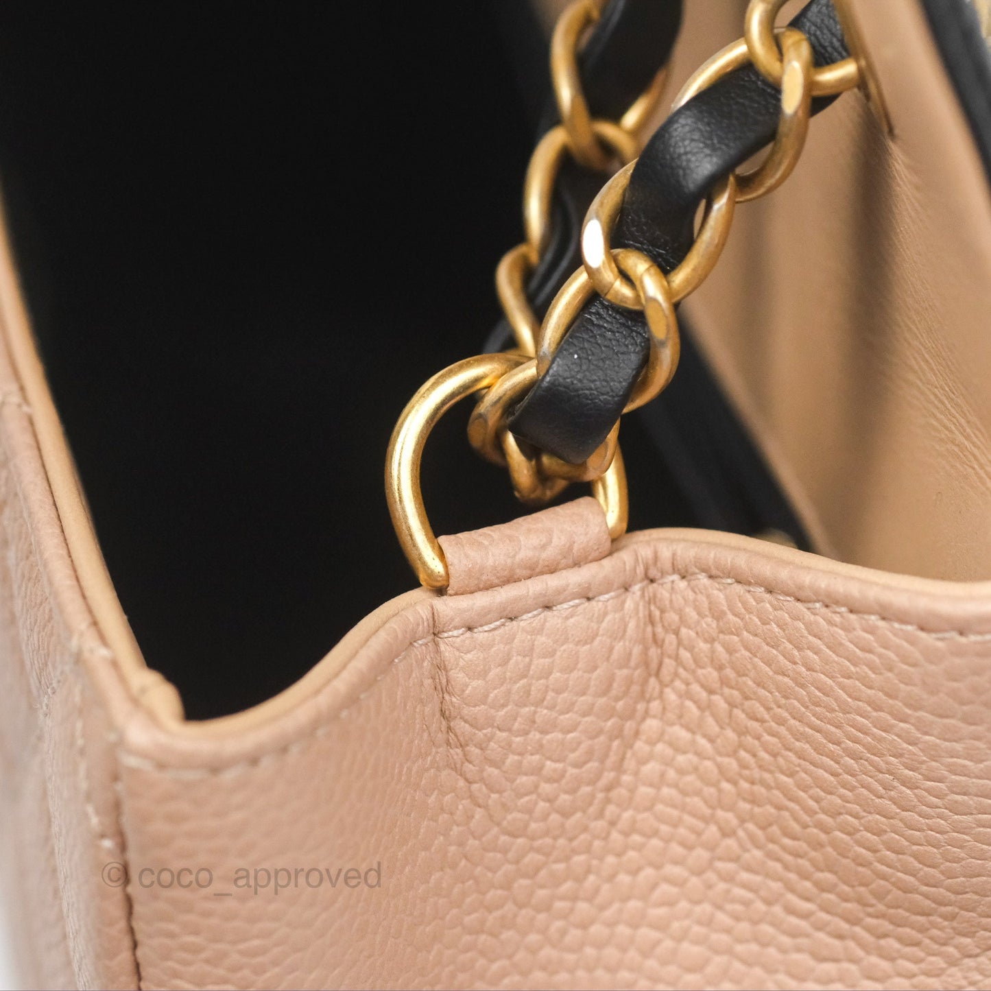 Chanel Quilted Medium CC Filigree Flap Beige Black Caviar