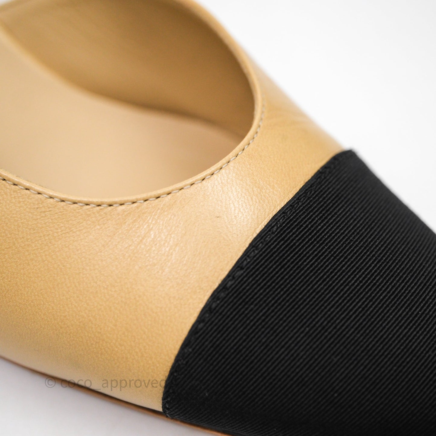 Chanel Classic Slingback Beige Black Leather Size 37