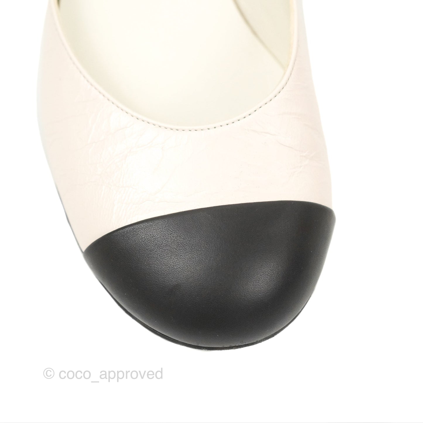Chanel Mary Janes White Black Lambskin Shoes Size 37.5