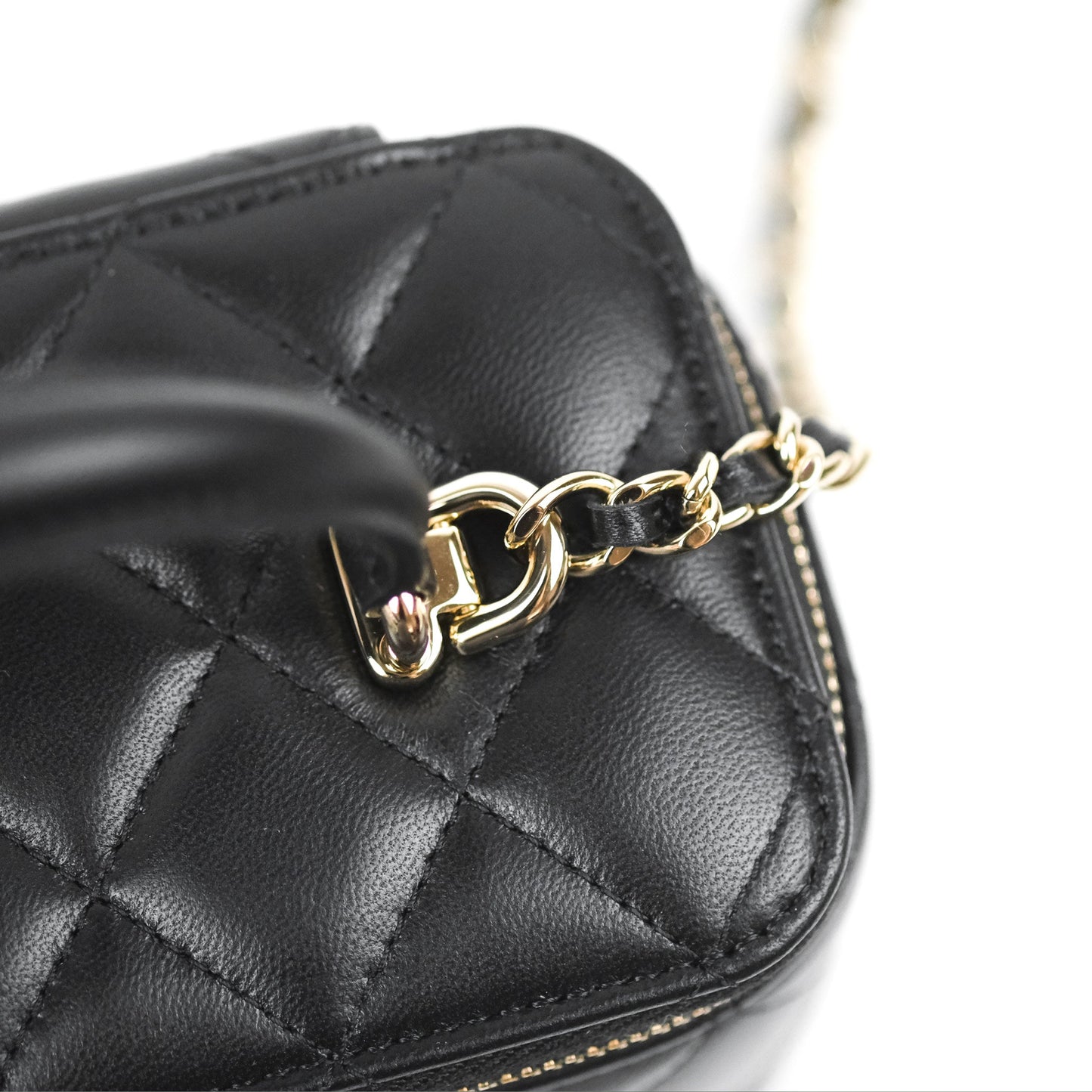 Chanel Vanity Rectangular Top Handle Black Lambskin Gold Hardware