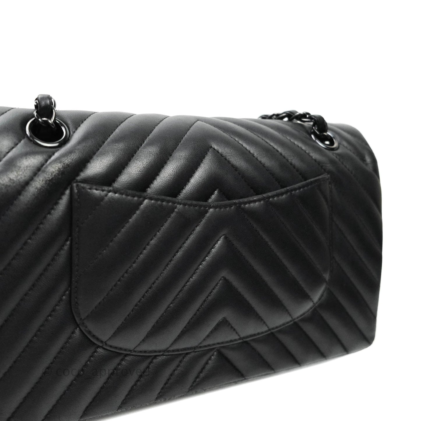 Chanel Classic Chevron M/L Medium Double Flap So Black Lambskin