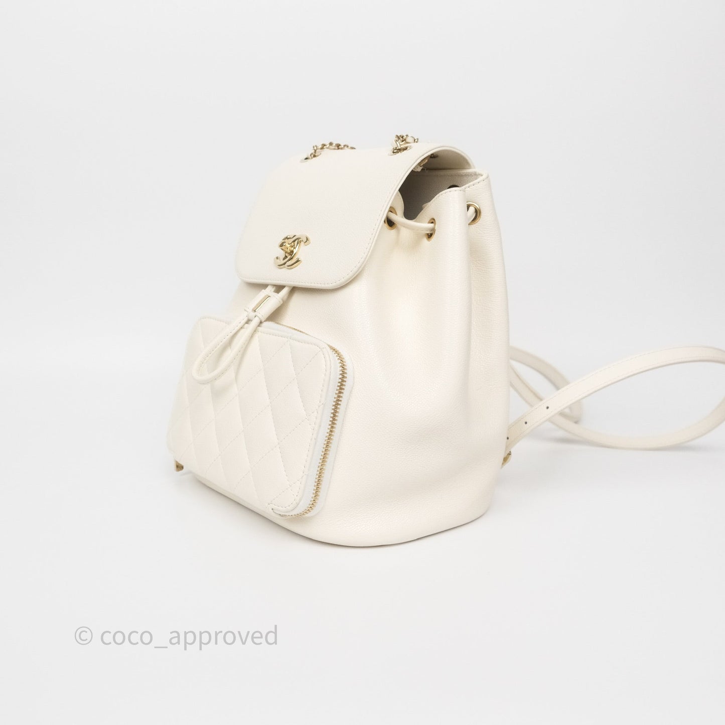 Chanel Quilted Business Affinity Backpack Ivory White Caviar Gold Hardware