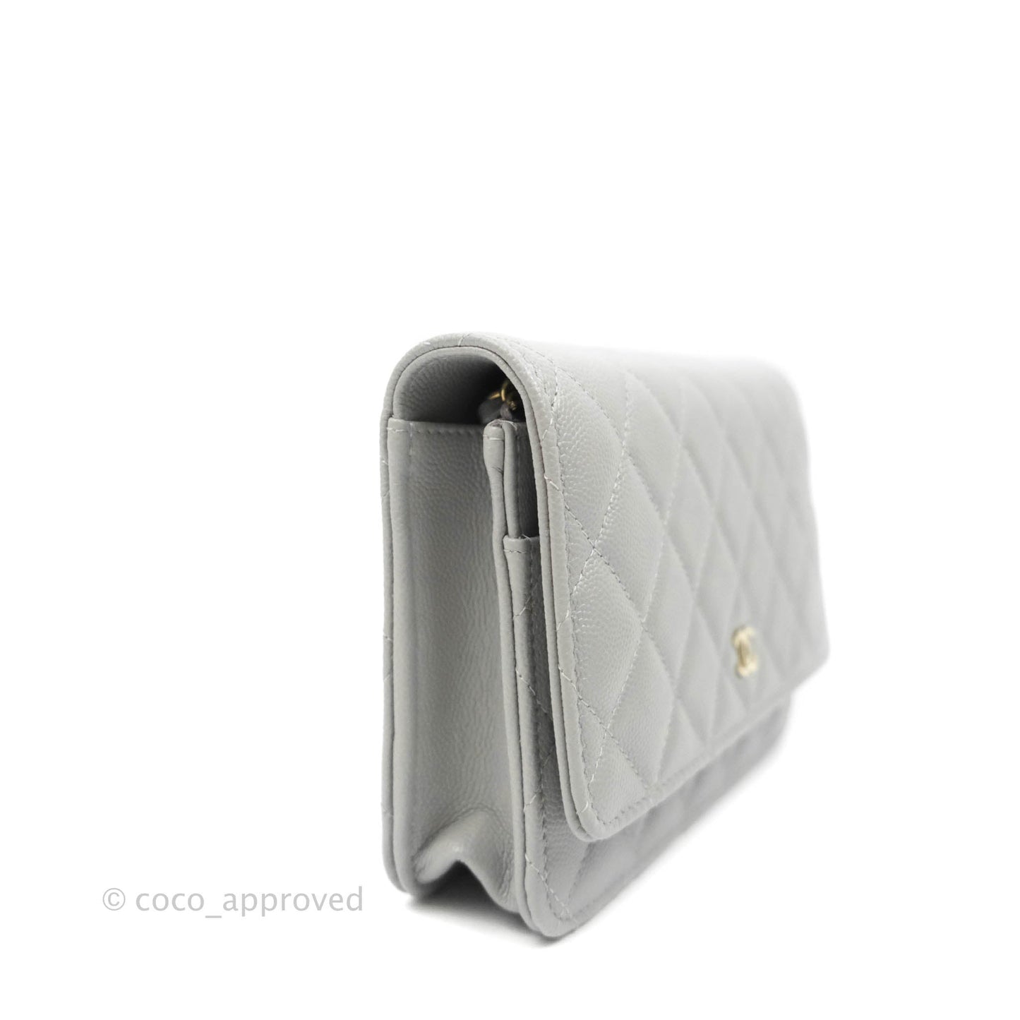 Chanel Classic Quilted Wallet on Chain WOC Grey Caviar Gold Hardware 21A