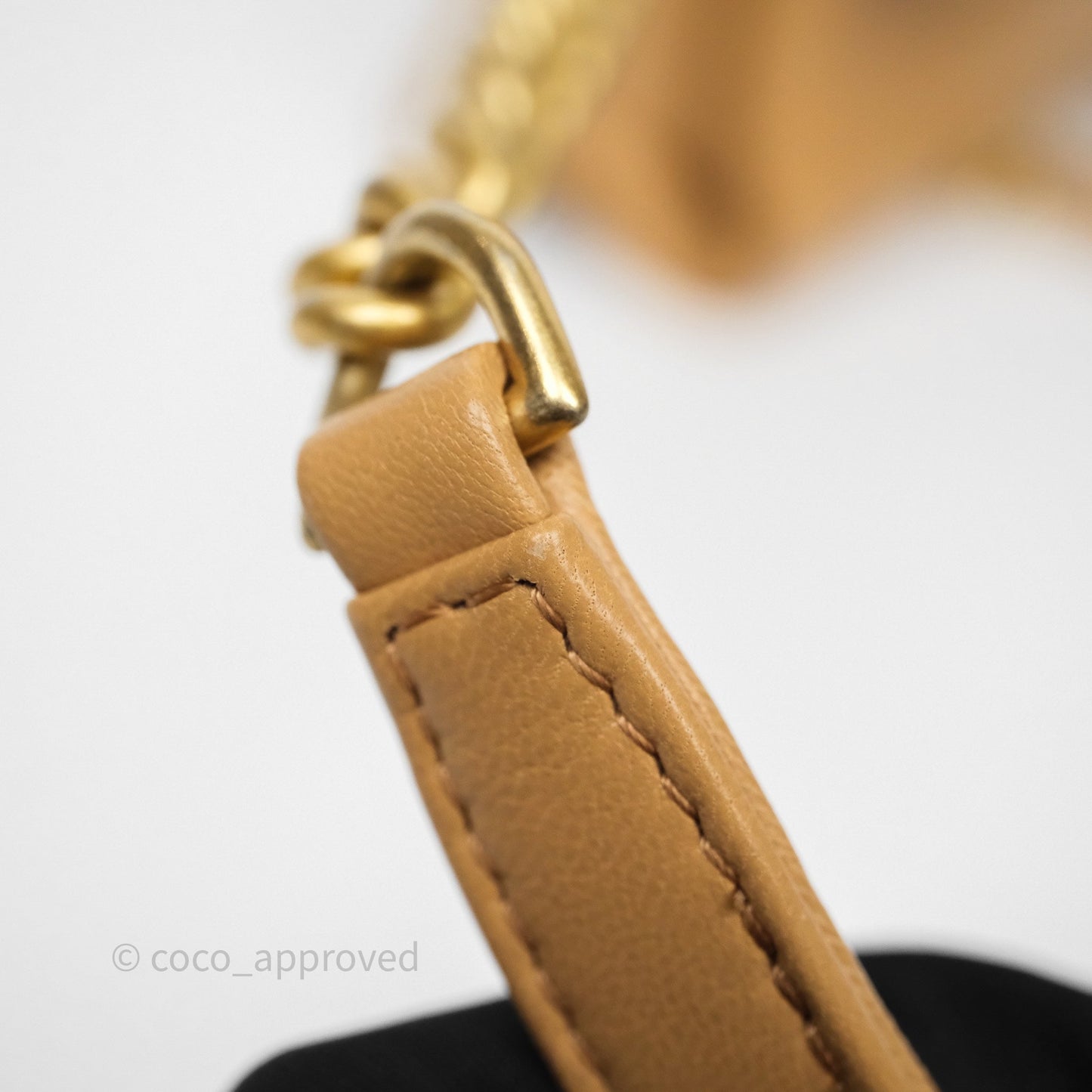 Chanel Small Coco Luxe Flap Bag Caramel Beige Calfskin Aged Gold Hardware